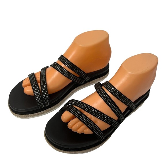 Vince Camuto Sandals Slide Rallsan ~ 9M US Strappy Black Leather 40EU Shoes NEW - Picture 2 of 9